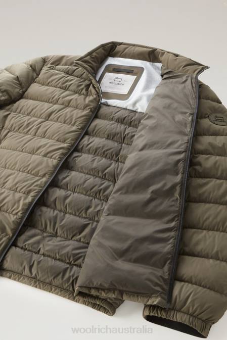 Woolrich Men Bering Tech Lightweight Down Jacket in Microfiber Dark Green Clothing J026564