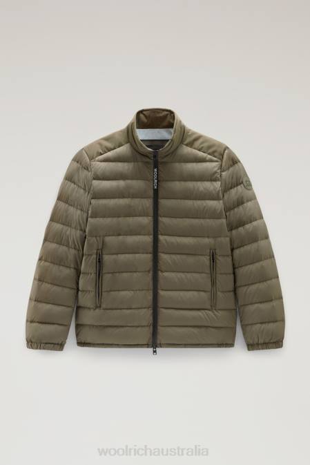 Woolrich Men Bering Tech Lightweight Down Jacket in Microfiber Dark Green Clothing J026564