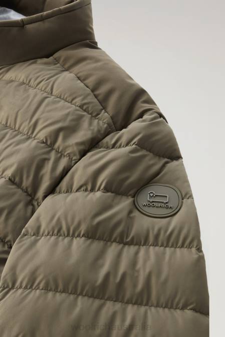 Woolrich Men Bering Tech Lightweight Down Jacket in Microfiber Dark Green Clothing J026564