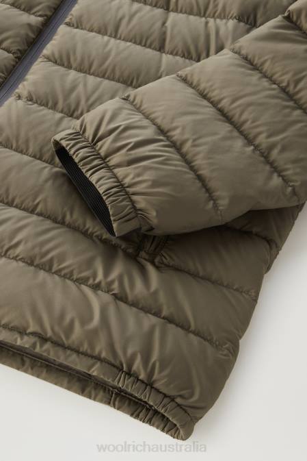 Woolrich Men Bering Tech Lightweight Down Jacket in Microfiber Dark Green Clothing J026564