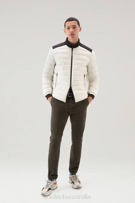 Woolrich Men Bering Tech Lightweight Down Jacket in Microfiber Milky Cream Clothing J026471