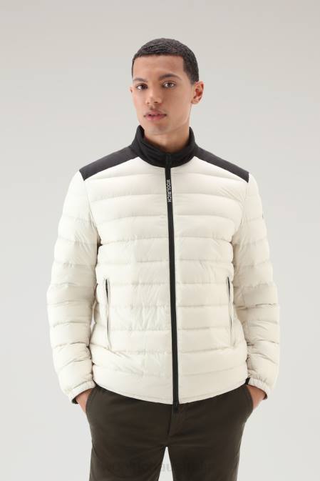 Woolrich Men Bering Tech Lightweight Down Jacket in Microfiber Milky Cream Clothing J026471