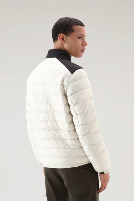 Woolrich Men Bering Tech Lightweight Down Jacket in Microfiber Milky Cream Clothing J026471
