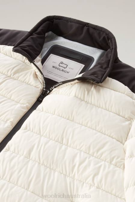 Woolrich Men Bering Tech Lightweight Down Jacket in Microfiber Milky Cream Clothing J026471