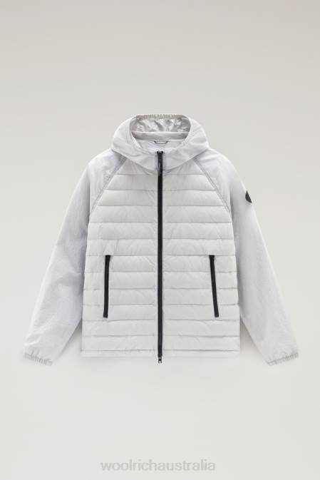 Woolrich Men Hybrid Jacket in Crinkle Nylon with quilted front and Hood Lunar Rock Clothing J026501