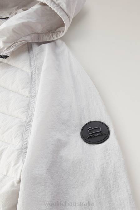 Woolrich Men Hybrid Jacket in Crinkle Nylon with quilted front and Hood Lunar Rock Clothing J026501