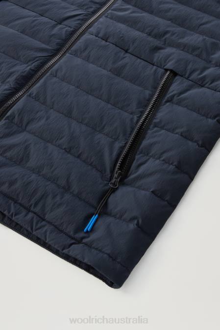 Woolrich Men Hybrid Jacket in Crinkle Nylon with quilted front and Hood Melton Blue Clothing J026499