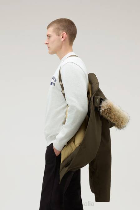 Woolrich Men Arctic Anorak in Ramar Cloth with Detachable Fur Dark Green Clothing J026851