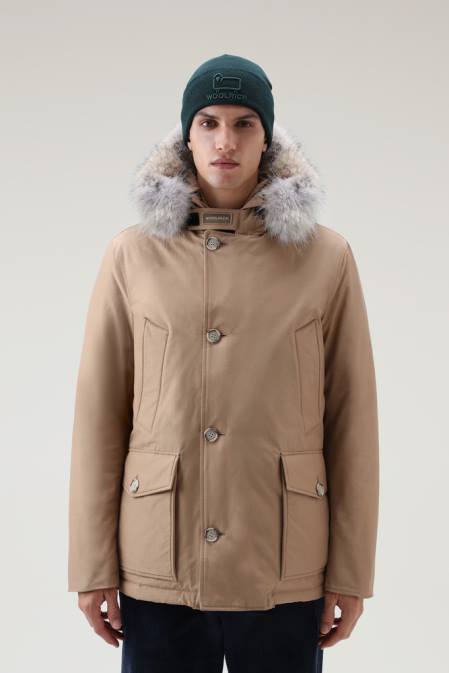 Woolrich Men Arctic Anorak in Ramar Cloth with Detachable Fur Gold Khaki Clothing J026837