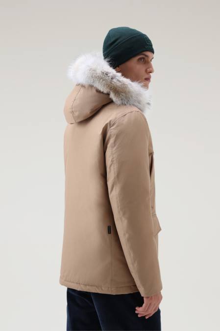 Woolrich Men Arctic Anorak in Ramar Cloth with Detachable Fur Gold Khaki Clothing J026837