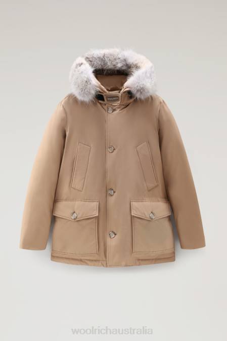 Woolrich Men Arctic Anorak in Ramar Cloth with Detachable Fur Gold Khaki Clothing J026837
