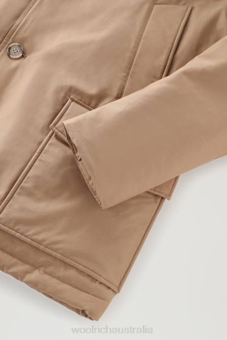 Woolrich Men Arctic Anorak in Ramar Cloth with Detachable Fur Gold Khaki Clothing J026837