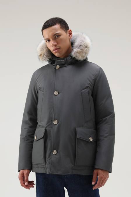 Woolrich Men Arctic Anorak in Ramar Cloth with Detachable Fur Grey Shadow Clothing J026850