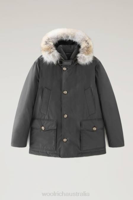 Woolrich Men Arctic Anorak in Ramar Cloth with Detachable Fur Grey Shadow Clothing J026850