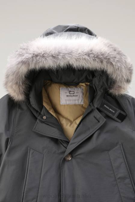 Woolrich Men Arctic Anorak in Ramar Cloth with Detachable Fur Grey Shadow Clothing J026850