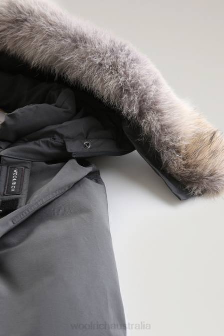 Woolrich Men Arctic Anorak in Ramar Cloth with Detachable Fur Grey Shadow Clothing J026850