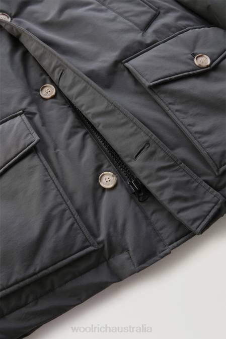 Woolrich Men Arctic Anorak in Ramar Cloth with Detachable Fur Grey Shadow Clothing J026850