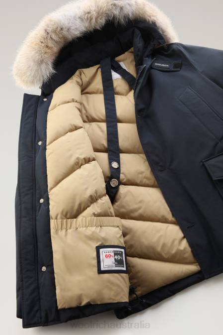 Woolrich Men Arctic Anorak in Ramar Cloth with Detachable Fur Melton Blue Clothing J026860