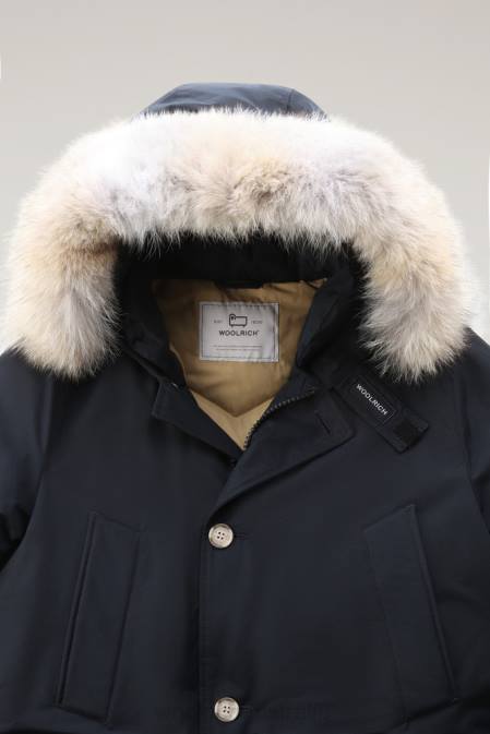 Woolrich Men Arctic Anorak in Ramar Cloth with Detachable Fur Melton Blue Clothing J026860