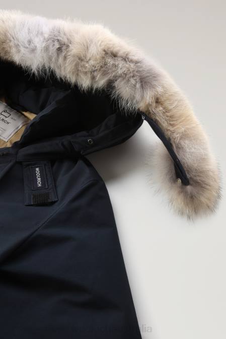 Woolrich Men Arctic Anorak in Ramar Cloth with Detachable Fur Melton Blue Clothing J026860