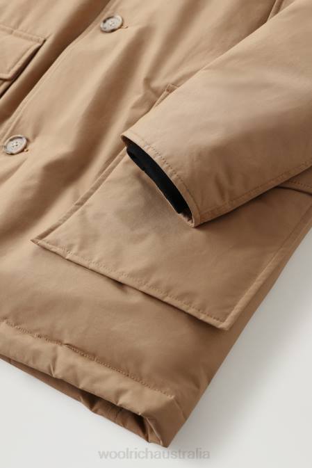 Woolrich Men Arctic Parka in Ramar Cloth with Detachable Fur Trim Gold Khaki Clothing J026858