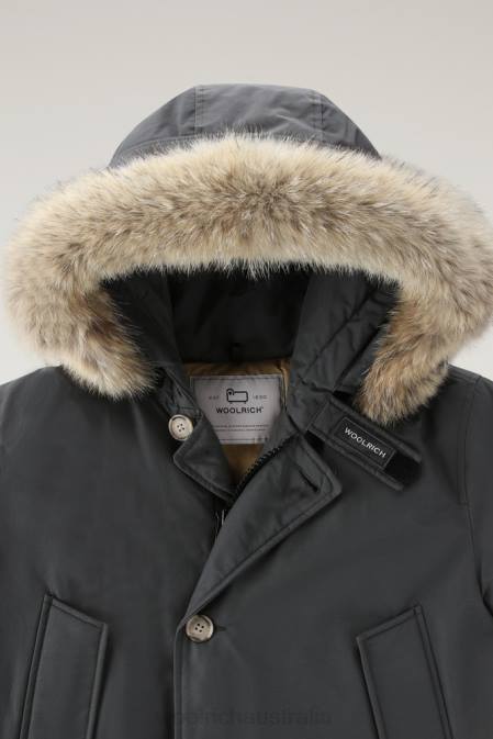 Woolrich Men Arctic Parka in Ramar Cloth with Detachable Fur Trim Grey Shadow Clothing J026846