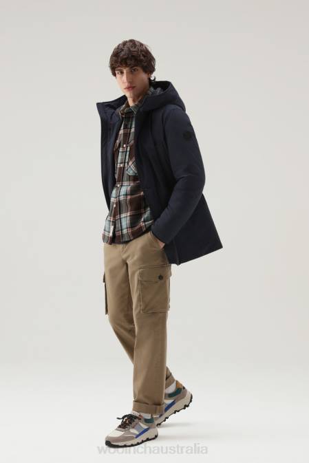 Woolrich Men Arctic Parka in Stretch Nylon Melton Blue Clothing J026821