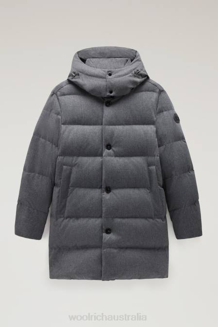 Woolrich Men Luxe Long Parka in Vitale Barberis Canonico Wool Medium Grey Melange Clothing J026656