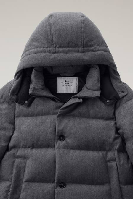 Woolrich Men Luxe Long Parka in Vitale Barberis Canonico Wool Medium Grey Melange Clothing J026656