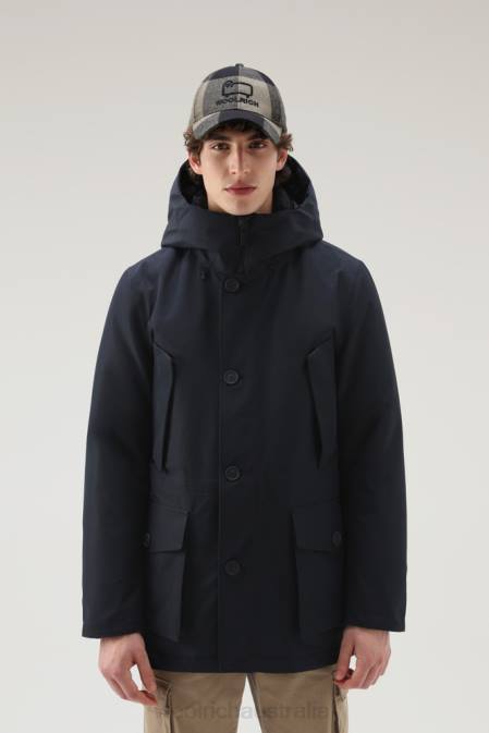 Woolrich Men Mountain GORE-TEX Waterproof Parka with Hood Melton Blue Clothing J026845