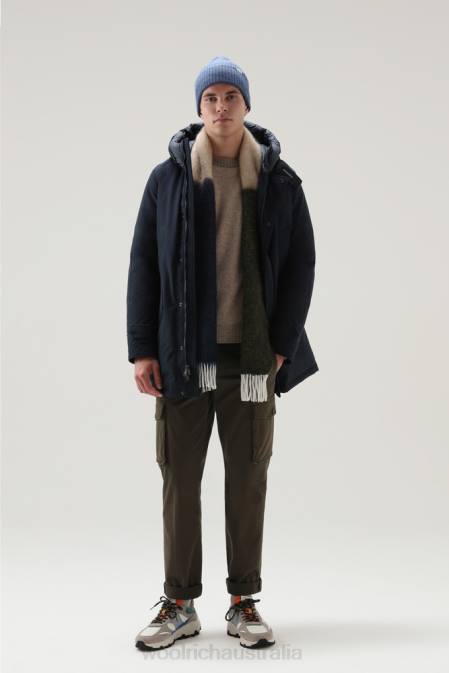 Woolrich Men Polar Parka with High Collar Melton Blue Clothing J026814