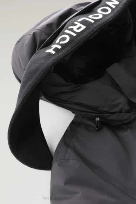 Woolrich Men Waterproof Long Parka in Pertex Revolve Black Clothing J026653