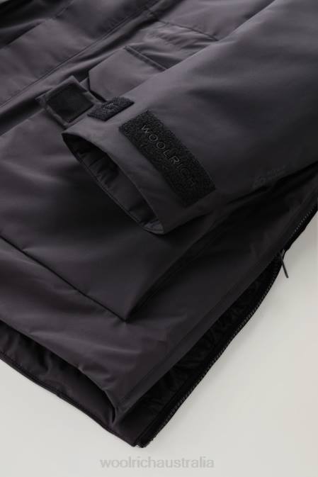 Woolrich Men Waterproof Long Parka in Pertex Revolve Black Clothing J026653