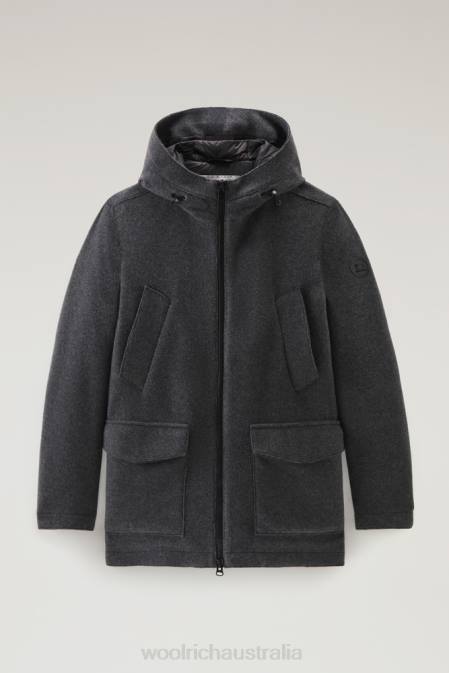 Woolrich Men Wool Blend Arctic Parka Charcoal Melange Clothing J026751