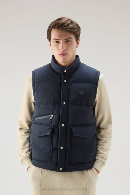 Woolrich Men Aleutian Quilted Vest in recycled Eco Taslan Nylon Melton Blue Clothing J026599