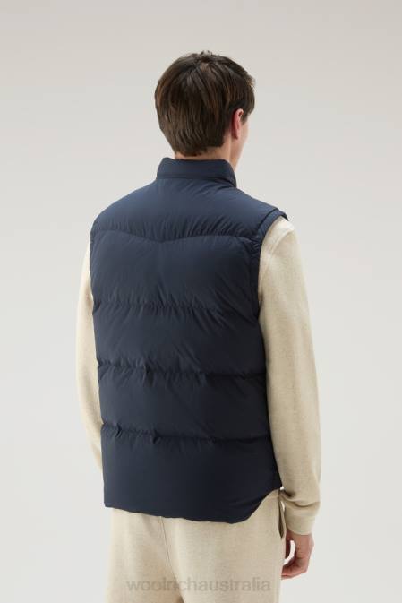 Woolrich Men Aleutian Quilted Vest in recycled Eco Taslan Nylon Melton Blue Clothing J026599