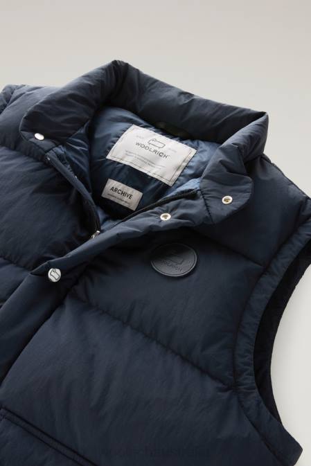 Woolrich Men Aleutian Quilted Vest in recycled Eco Taslan Nylon Melton Blue Clothing J026599