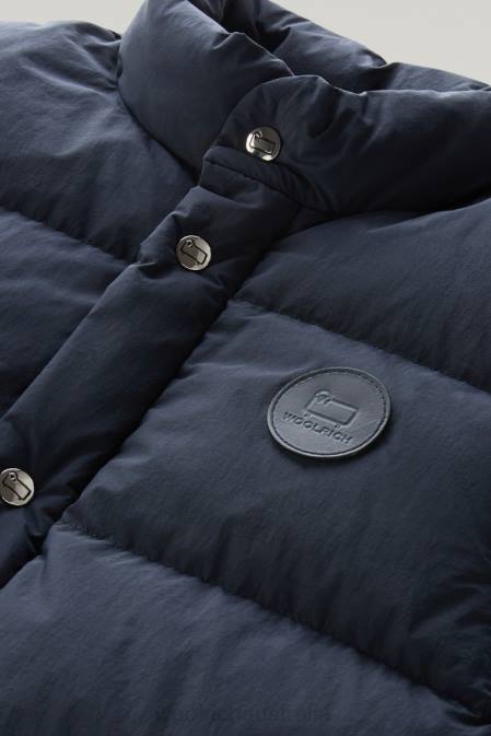 Woolrich Men Aleutian Quilted Vest in recycled Eco Taslan Nylon Melton Blue Clothing J026599