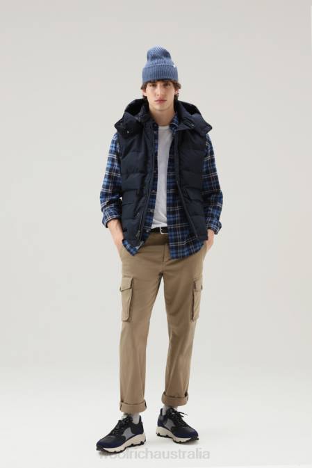 Woolrich Men Aleutian Vest with Detachable Hood Melton Blue Clothing J026774