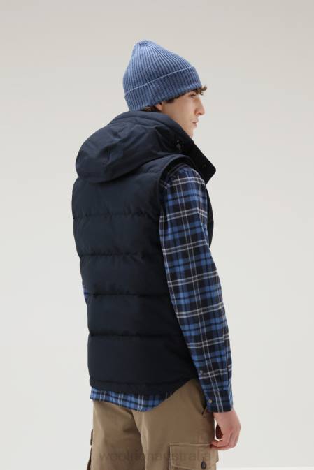 Woolrich Men Aleutian Vest with Detachable Hood Melton Blue Clothing J026774