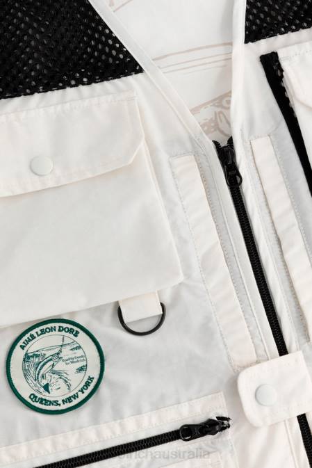 Woolrich Men Fly Fishing Multi-Pocket Vest in Eco Ramar Fabric-Aime Leon Dore Coconut Milk Clothing J026800