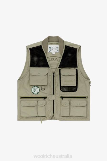 Woolrich Men Fly Fishing Multi-Pocket Vest in Eco Ramar Fabric-Aime Leon Dore Seagrass Clothing J026801