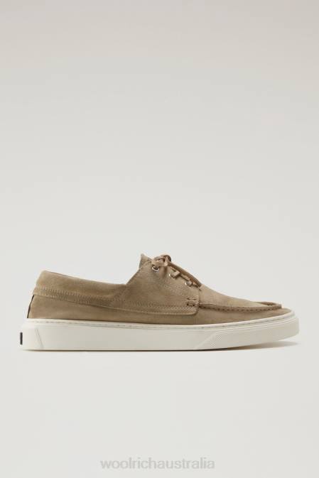 Woolrich Men Boat Shoes in Suede Leather Beige Footwear J026380