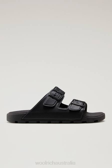 Woolrich Men Sandals in Vegan Leather with Buckles Black Footwear J026636