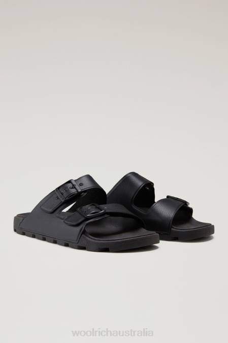 Woolrich Men Sandals in Vegan Leather with Buckles Black Footwear J026636