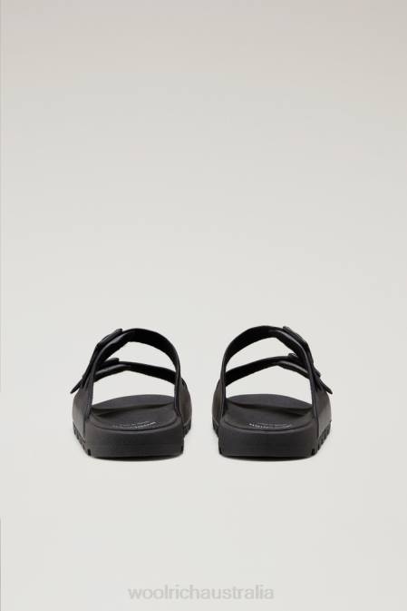 Woolrich Men Sandals in Vegan Leather with Buckles Black Footwear J026636