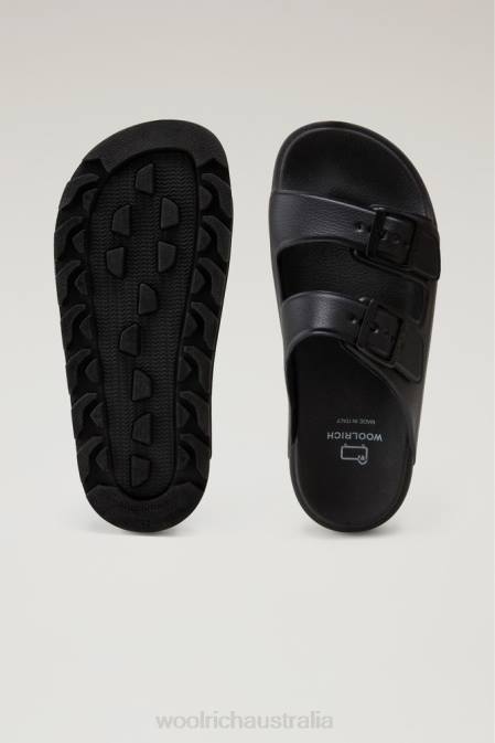 Woolrich Men Sandals in Vegan Leather with Buckles Black Footwear J026636