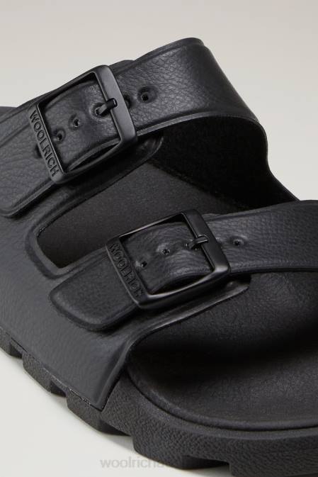 Woolrich Men Sandals in Vegan Leather with Buckles Black Footwear J026636