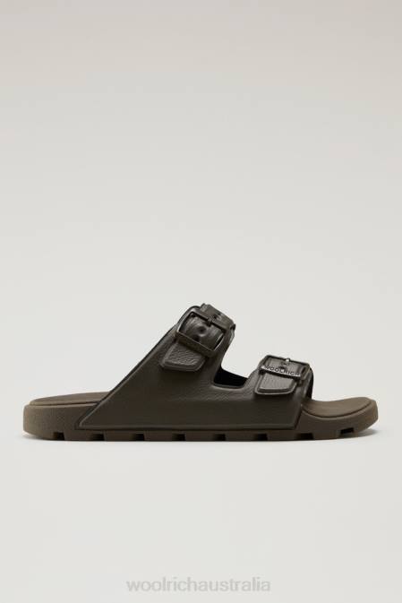 Woolrich Men Sandals in Vegan Leather with Buckles Green Footwear J026443