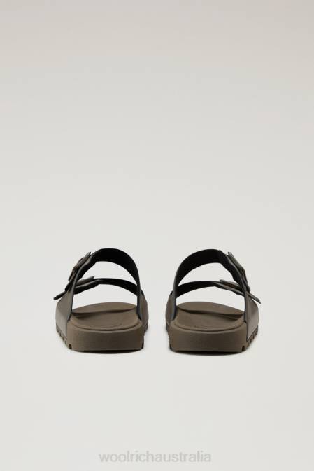 Woolrich Men Sandals in Vegan Leather with Buckles Green Footwear J026443